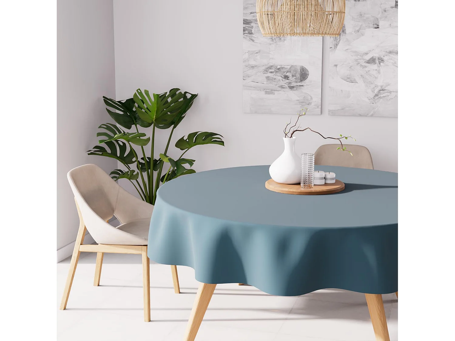 Mantel antimanchas redondo 180 cm ALIX celadón azul, por Soleil d'Ocre