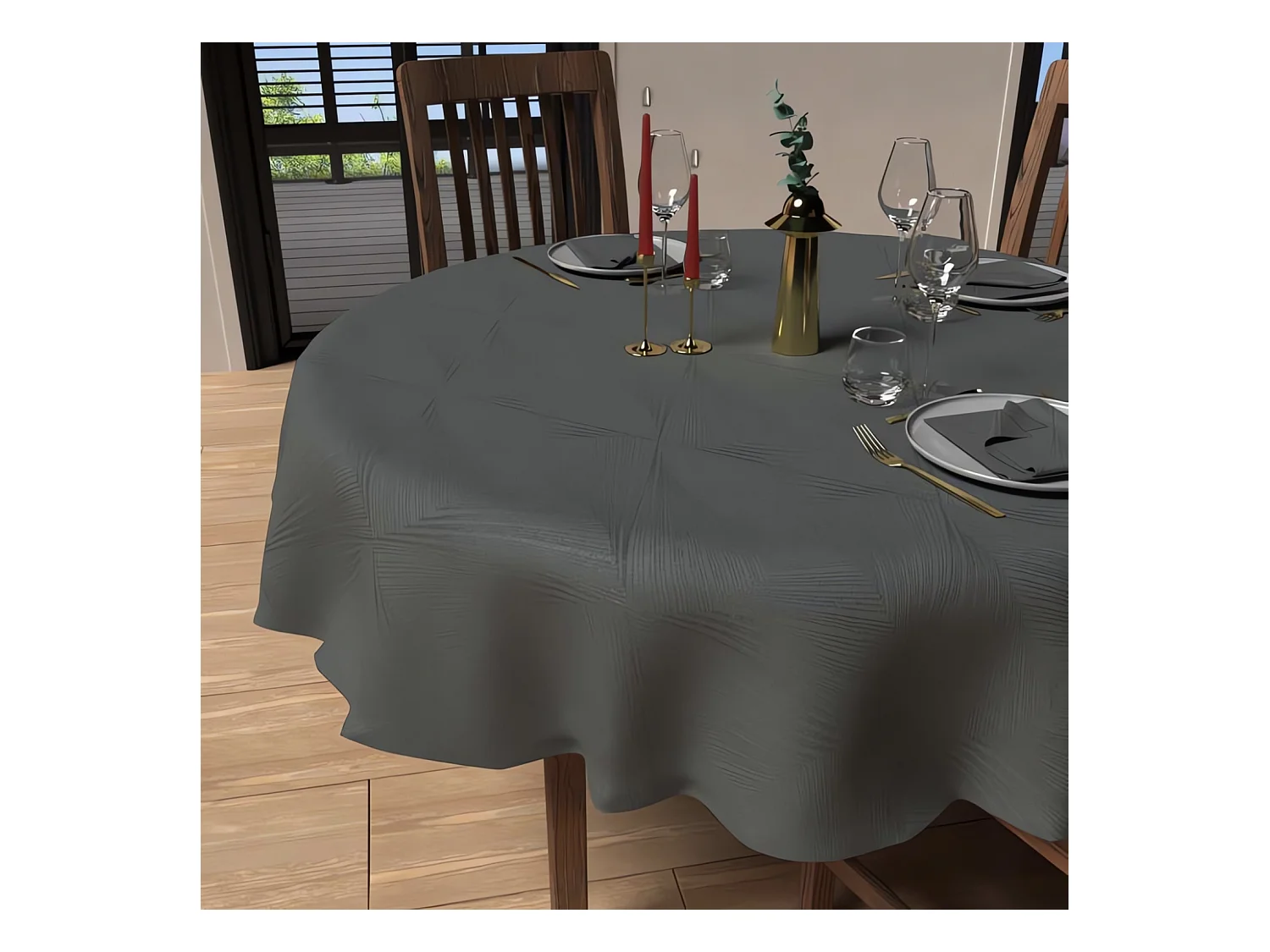 Nappe ronde anti-tâches diamètre 180 cm LUXURY gris, par Soleil d'Ocre