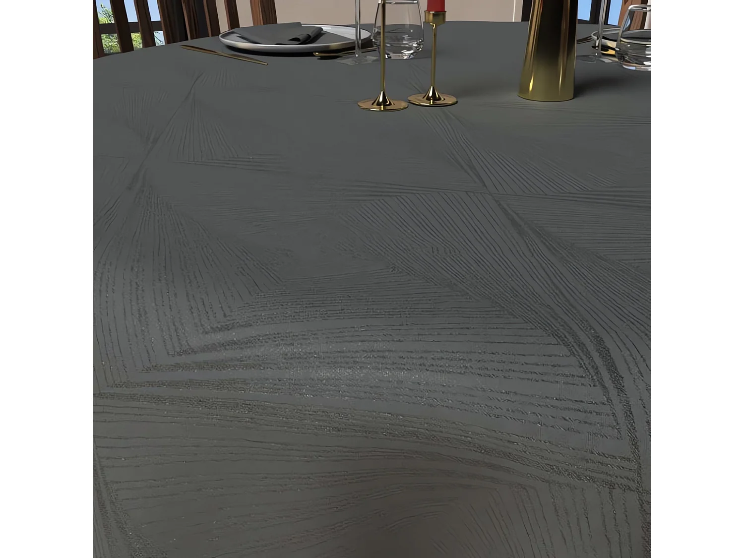 Mantel redondo antimanchas diámetro 180 cm LUXURY gris, por Soleil d'Ocre