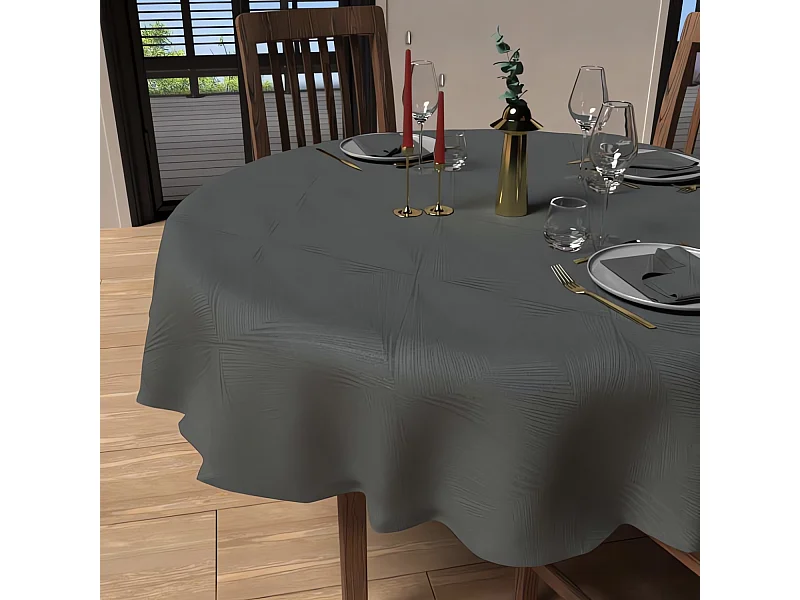 Nappe ronde anti-tâches diamètre 180 cm LUXURY gris, par Soleil d'Ocre