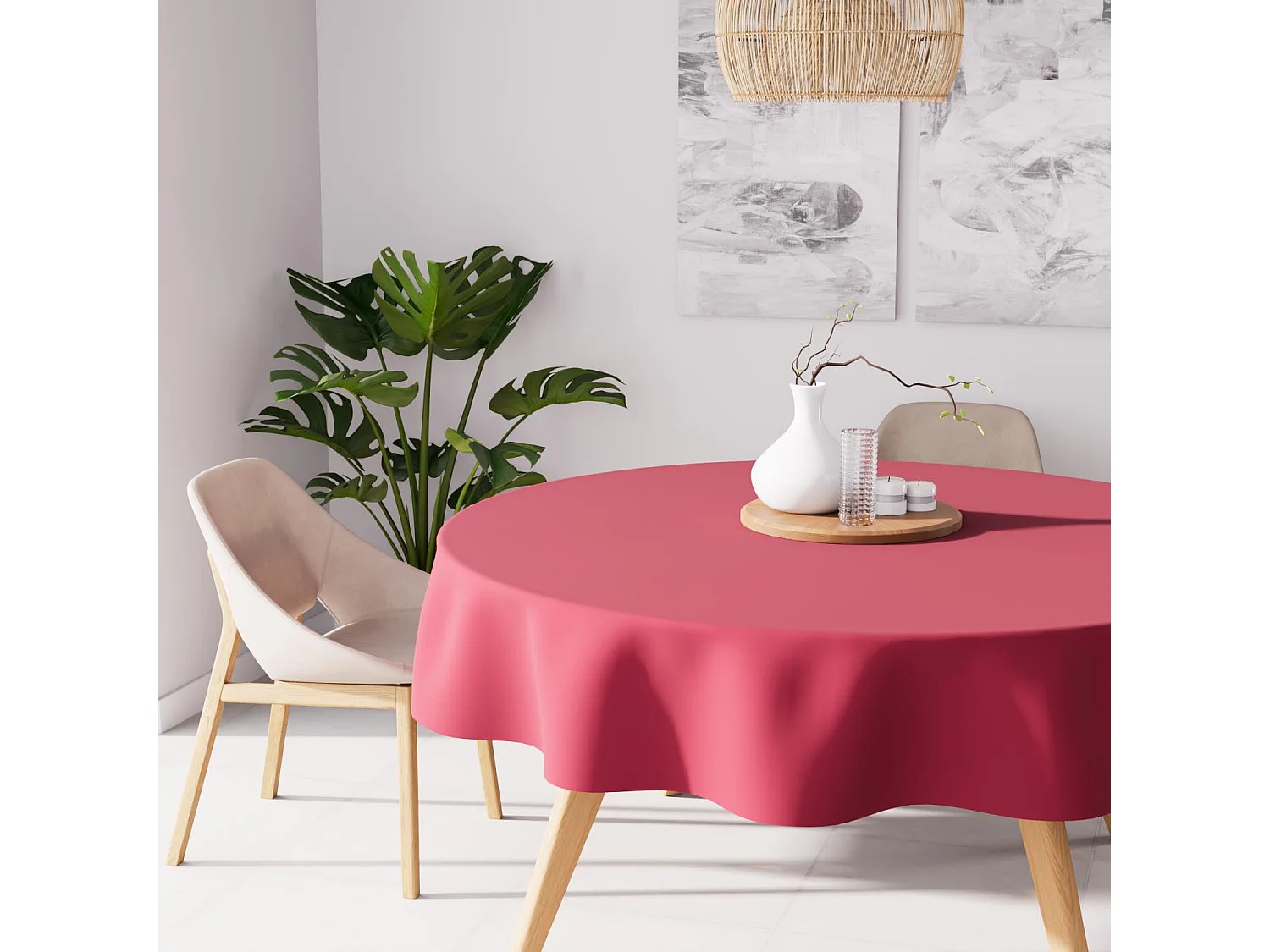 Nappe anti-tâches ronde 180 cm ALIX framboise, par Soleil d'Ocre