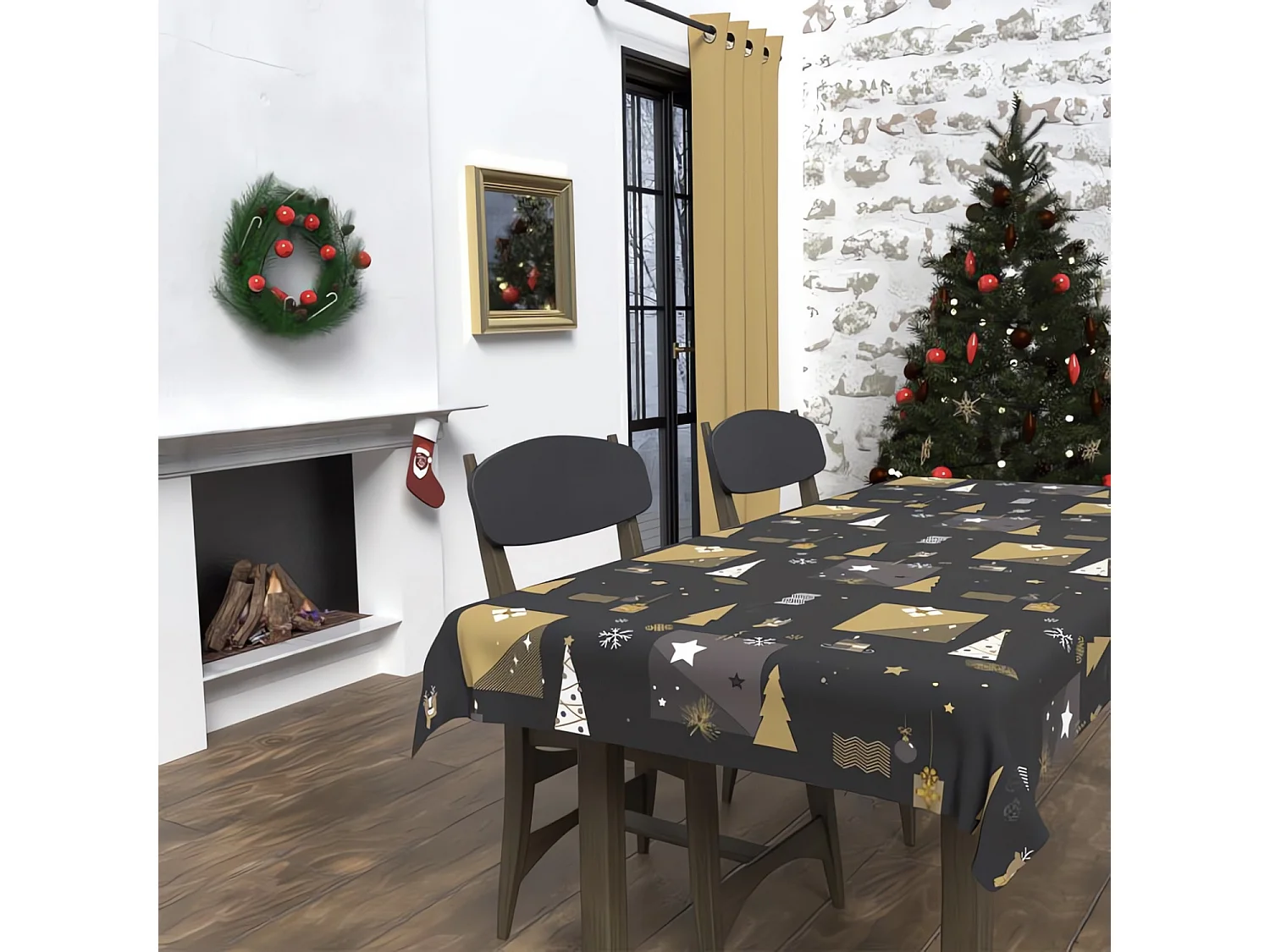 Nappe rectangle anti-tâches 140x300 cm SAPIN noir, par Soleil d'Ocre