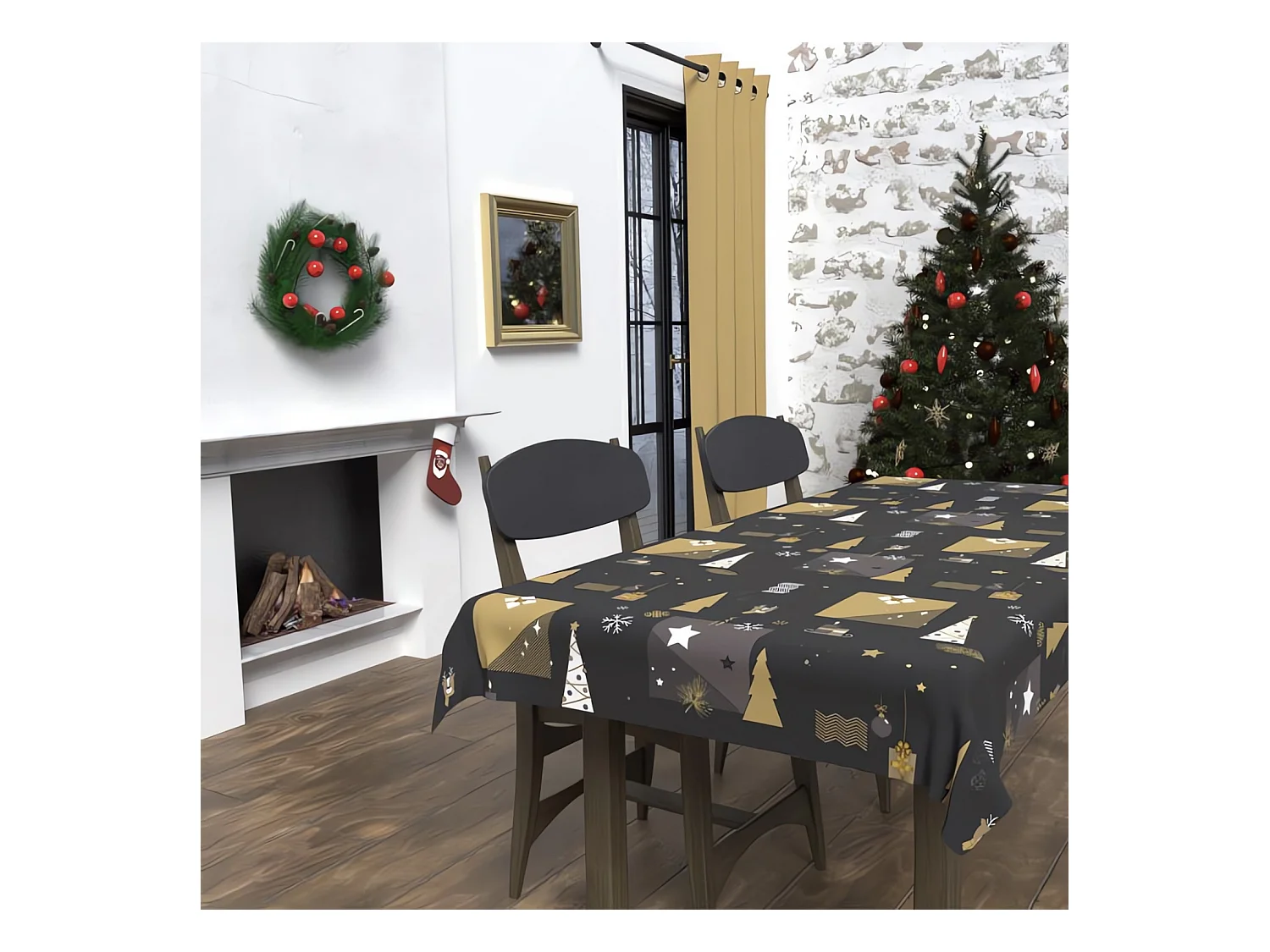 Nappe rectangle anti-tâches 140x300 cm SAPIN noir, par Soleil d'Ocre