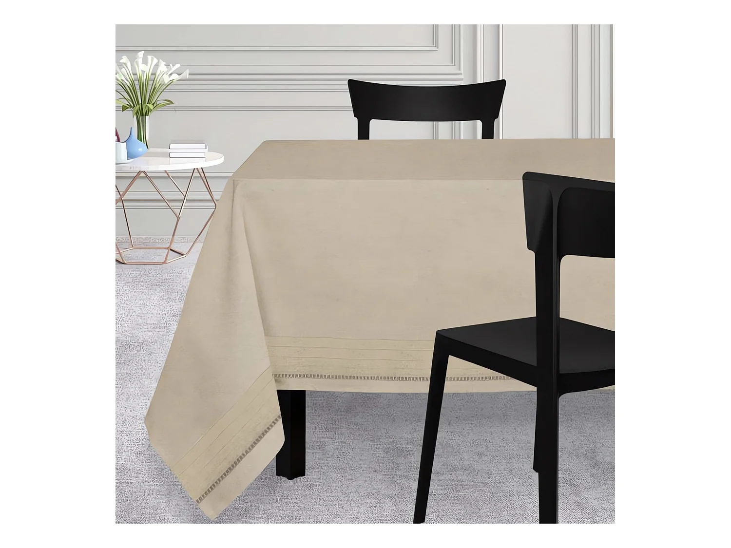 Nappe carrée 180x180 cm VENISE beige, par Soleil d'Ocre
