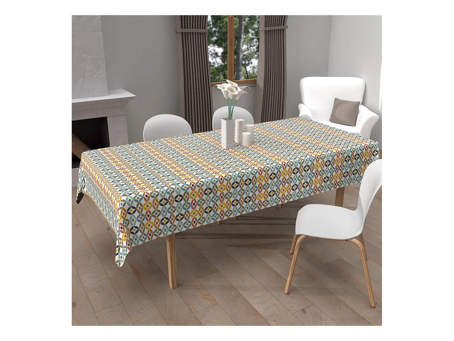 Mantel rectangular estampado antimanchas 140x300 cm OURANOS, de Soleil d'Ocre