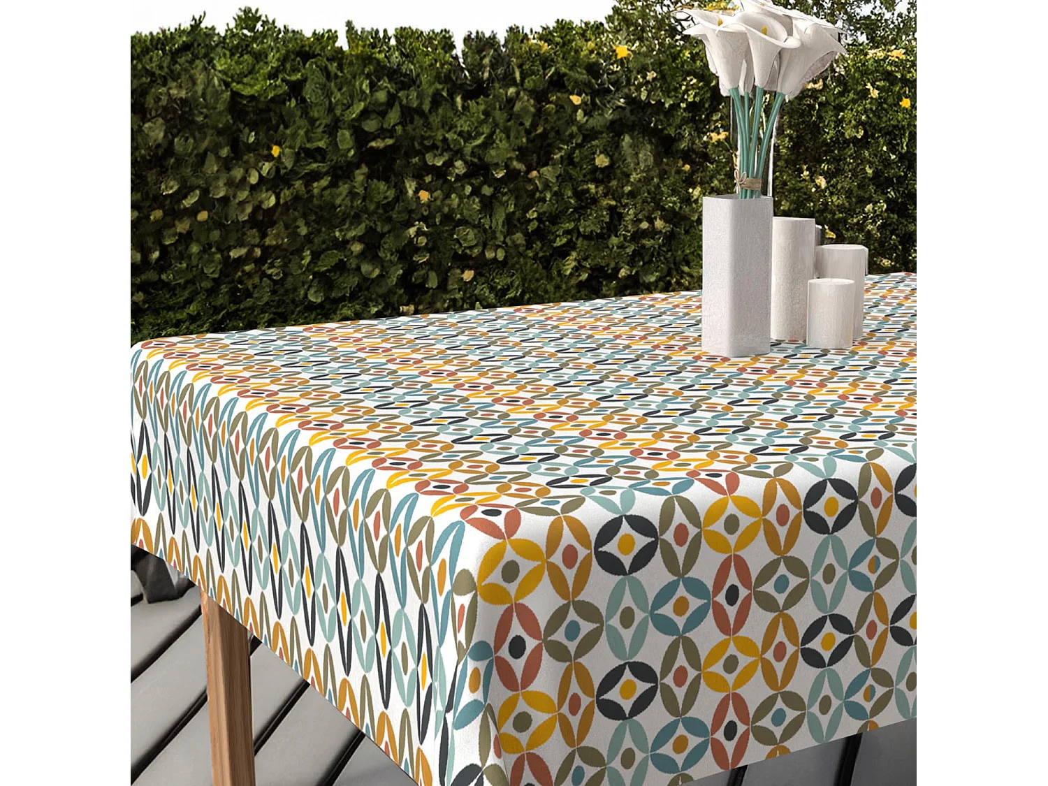 Mantel rectangular estampado antimanchas 140x300 cm OURANOS, por Soleil d'Ocre