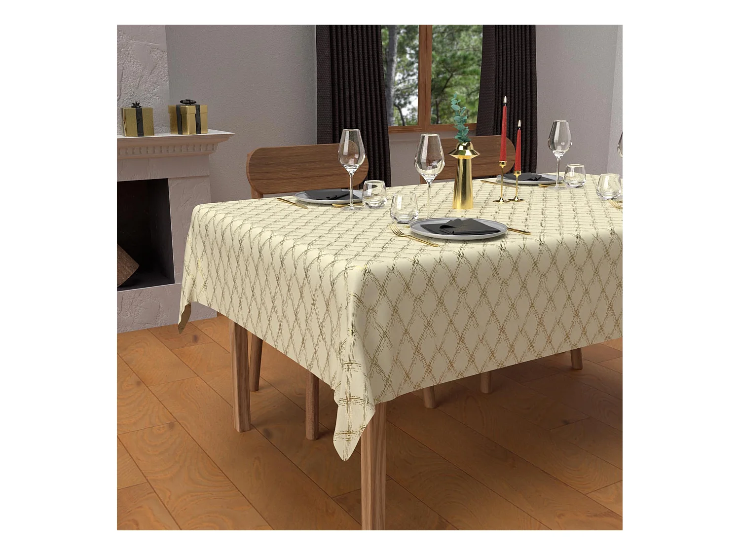 Mantel festivo rectangular antimanchas de puro algodón 160x300 cm oro CELESTE, de Soleil d'Ocre
