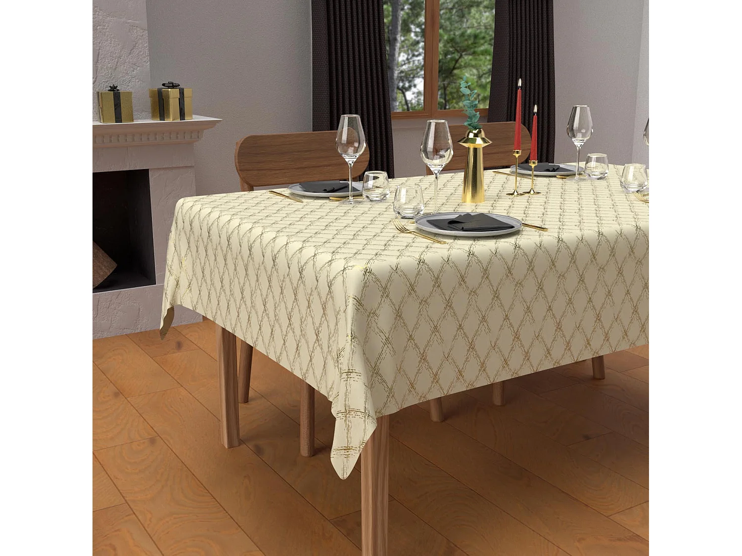 Mantel festivo rectangular antimanchas de puro algodón 160x300 cm oro CELESTE, de Soleil d'Ocre