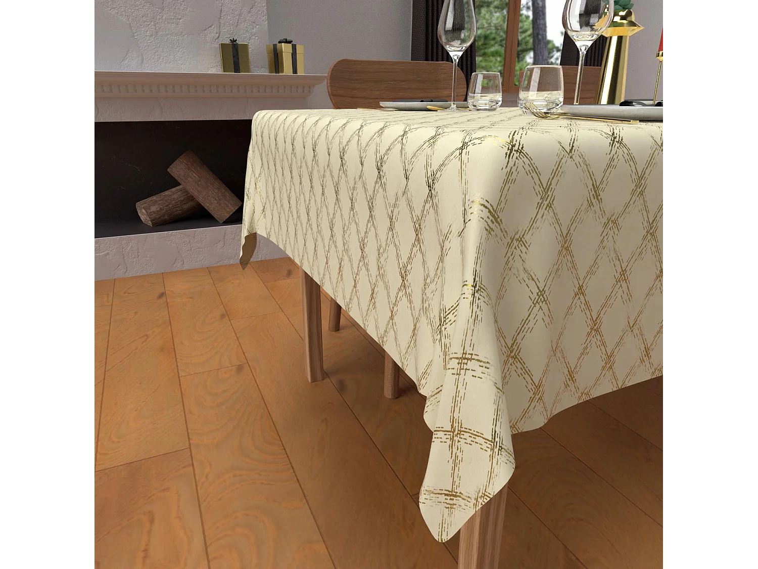 Mantel festivo rectangular antimanchas de puro algodón 160x300 cm oro CELESTE, de Soleil d'Ocre