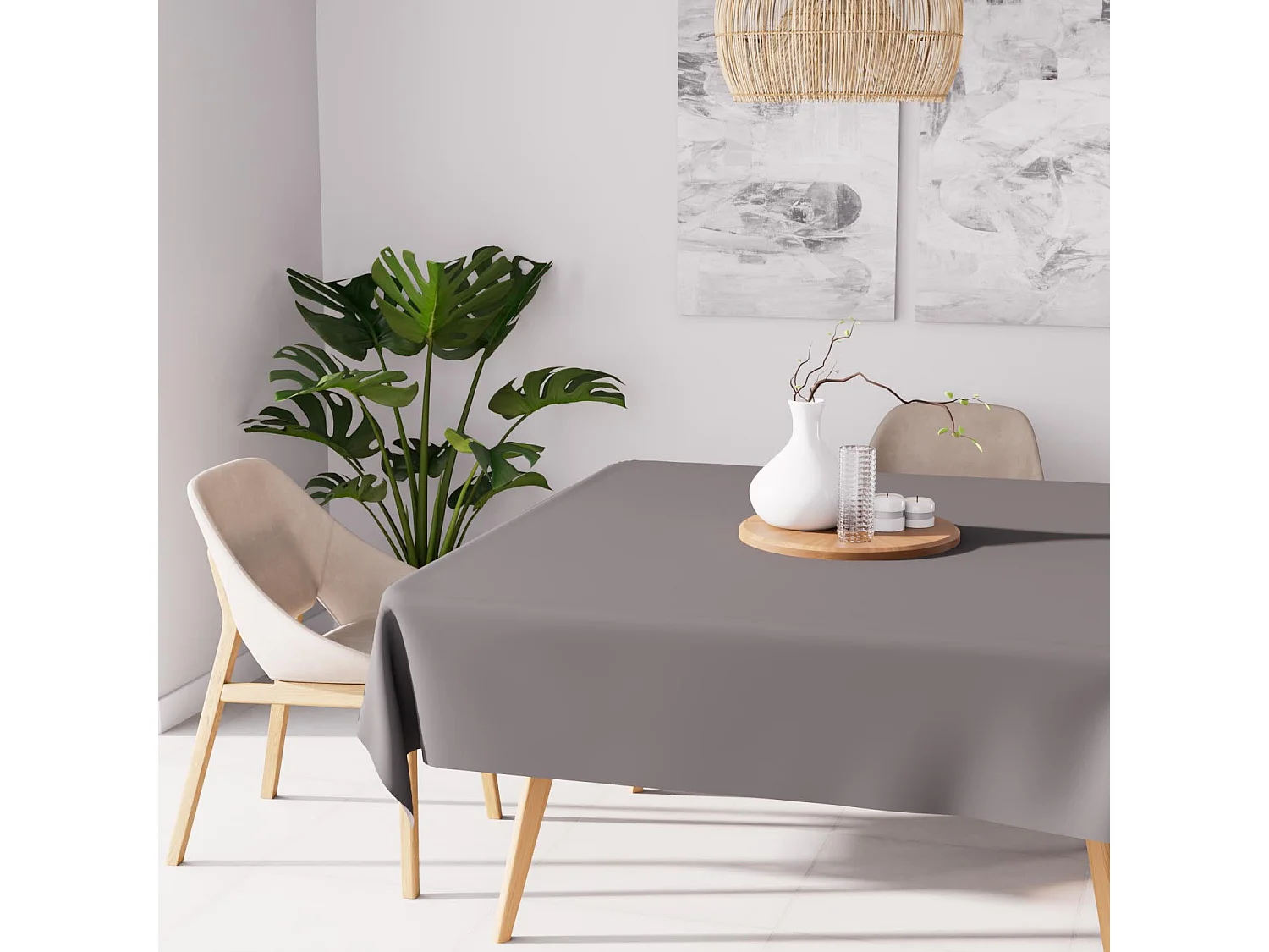 Mantel cuadrado antimanchas 180x180 cm ALIX gris, por Soleil d'Ocre