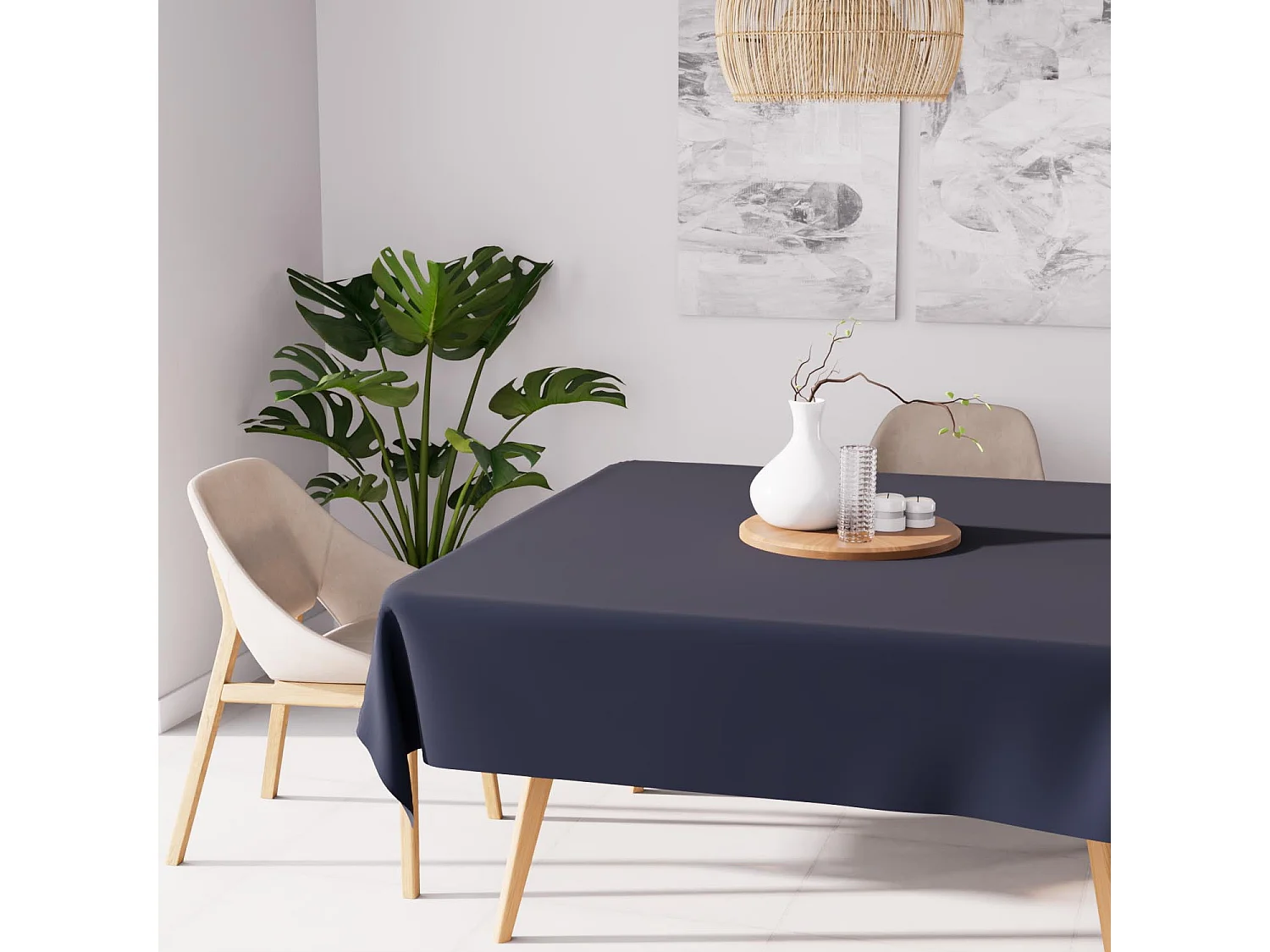 Mantel cuadrado antimanchas 140X140 cm ALIX BLEU JEAN, de Soleil d'Ocre