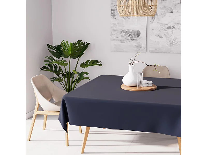 Mantel cuadrado antimanchas 140X140 cm ALIX BLEU JEAN, por Soleil d'Ocre