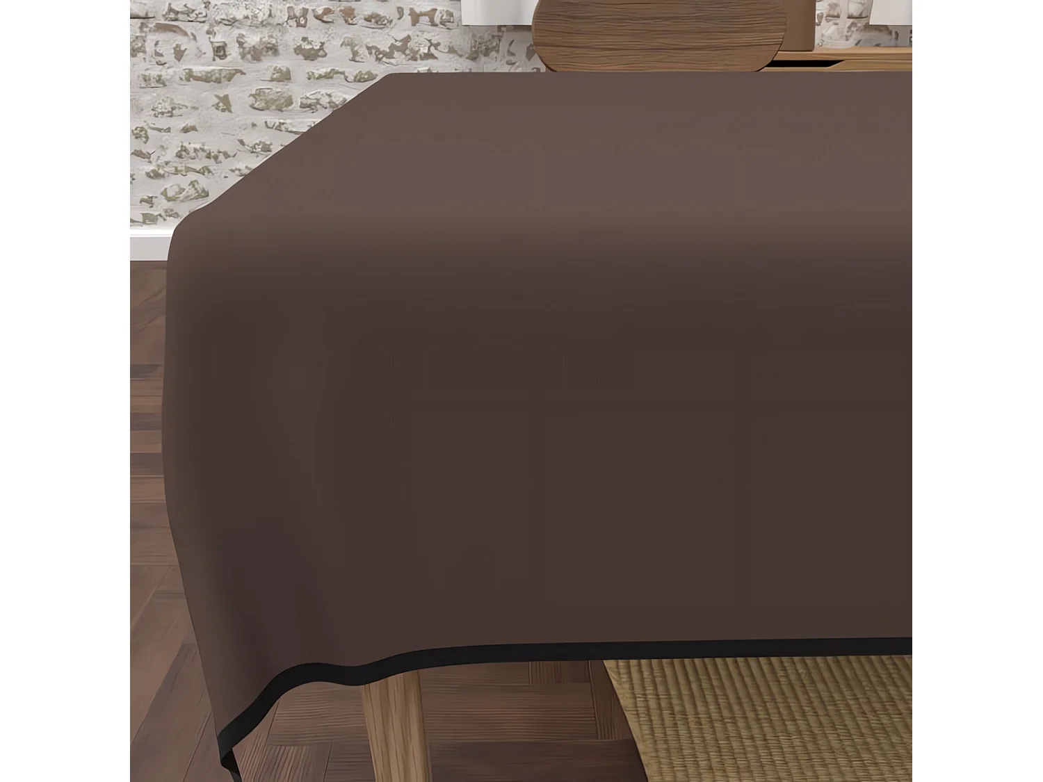 Mantel rectánble antimanchas en microfibra lavada 140x300 cm maron BOHEME, de Soleil d'Ocre