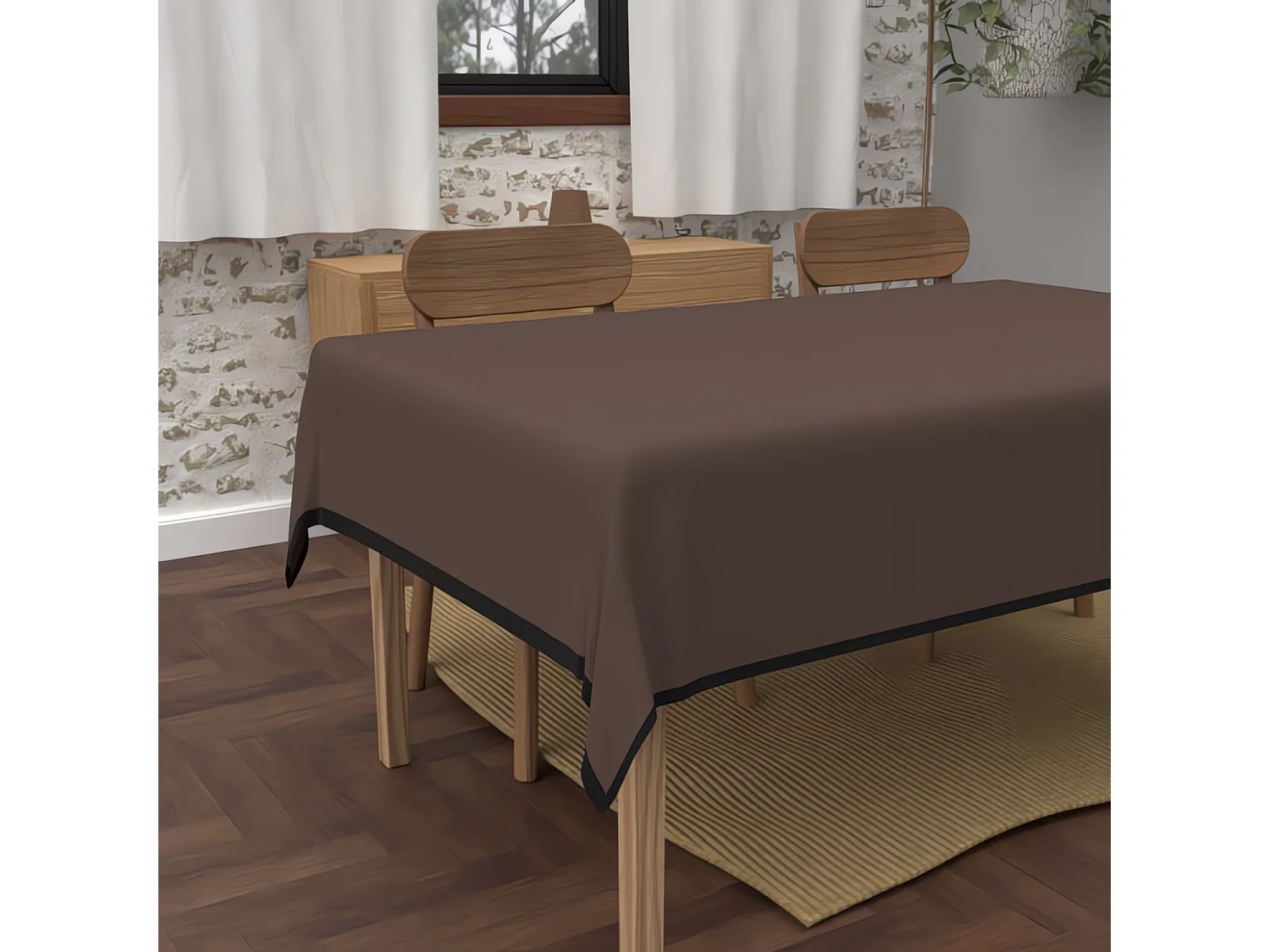 Mantel rectánble antimanchas en microfibra lavada 140x300 cm maron BOHEME, de Soleil d'Ocre