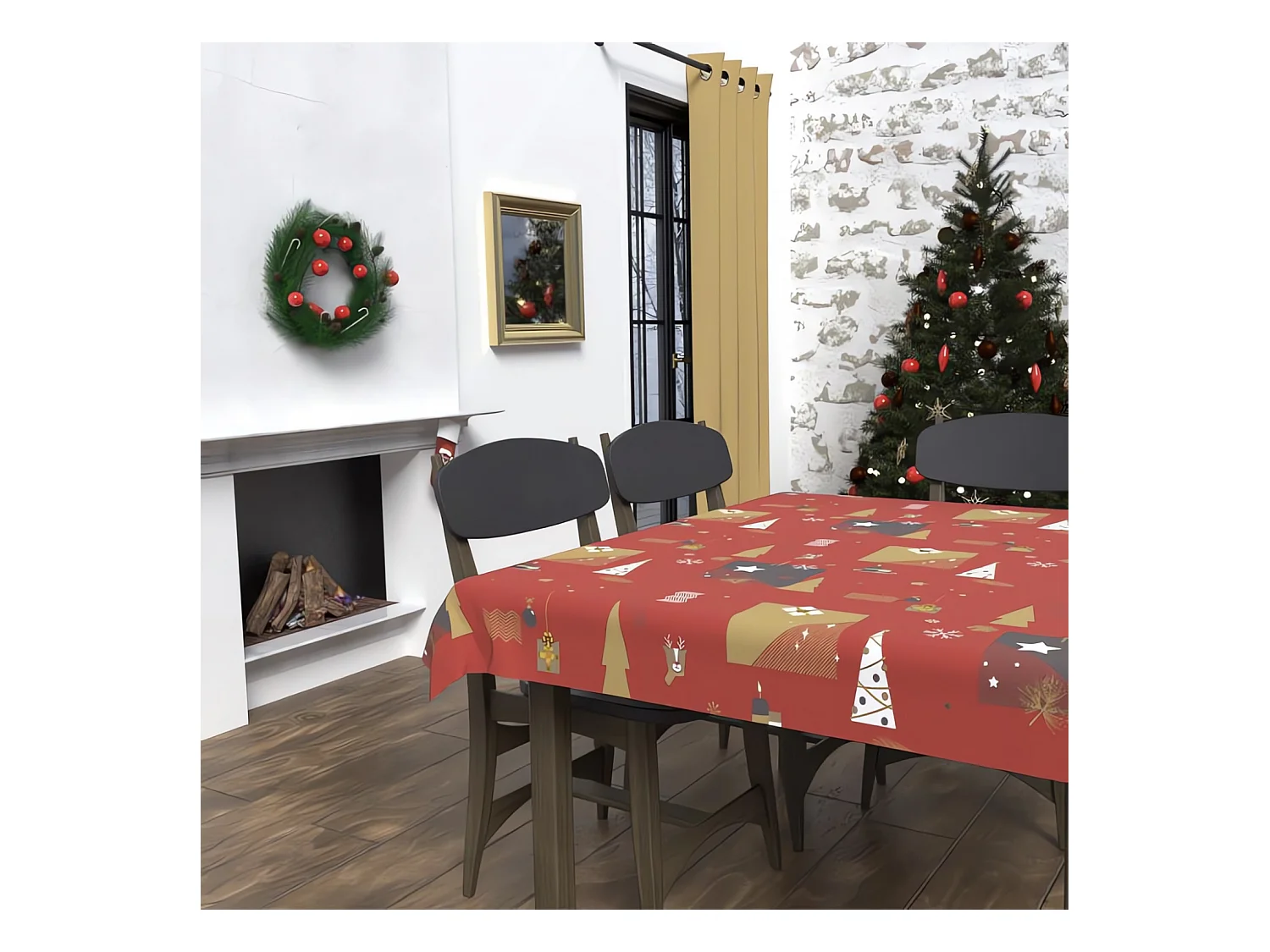 Nappe rectangle anti-tâches 140x240 cm SAPIN rouge, par Soleil d'Ocre