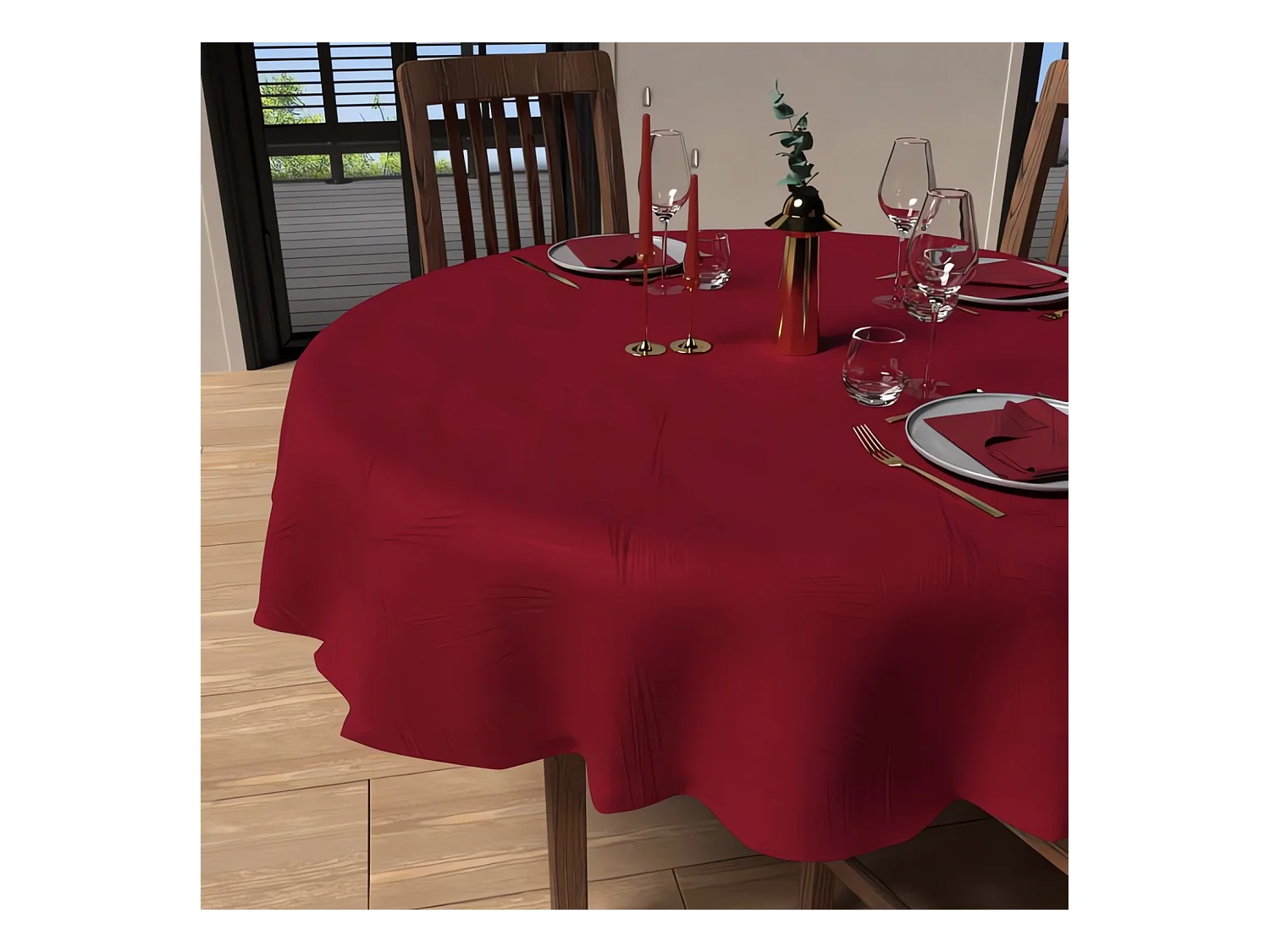 Nappe ronde anti-tâches diamètre 180 cm LUXURY rouge, par Soleil d'Ocre