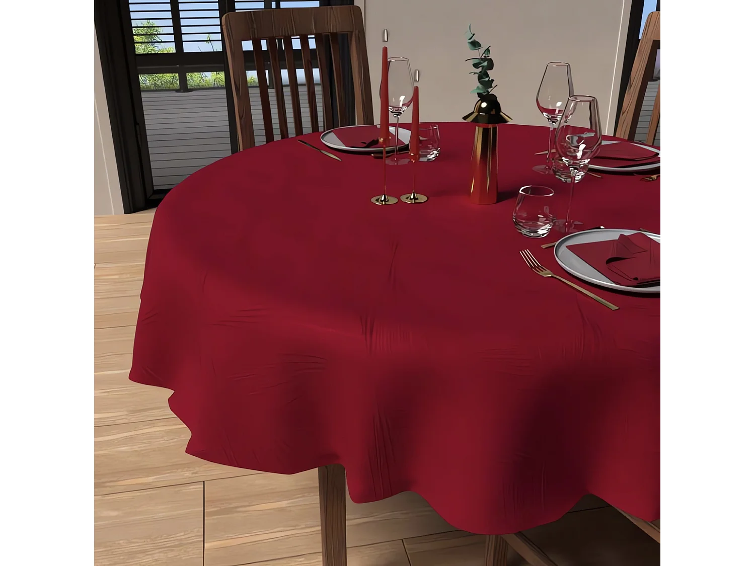 Nappe ronde anti-tâches diamètre 180 cm LUXURY rouge, par Soleil d'Ocre