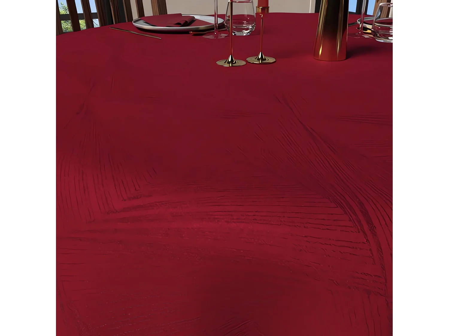 Nappe ronde anti-tâches diamètre 180 cm LUXURY rouge, par Soleil d'Ocre