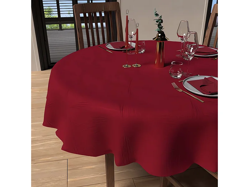 Nappe ronde anti-tâches diamètre 180 cm LUXURY rouge, par Soleil d'Ocre