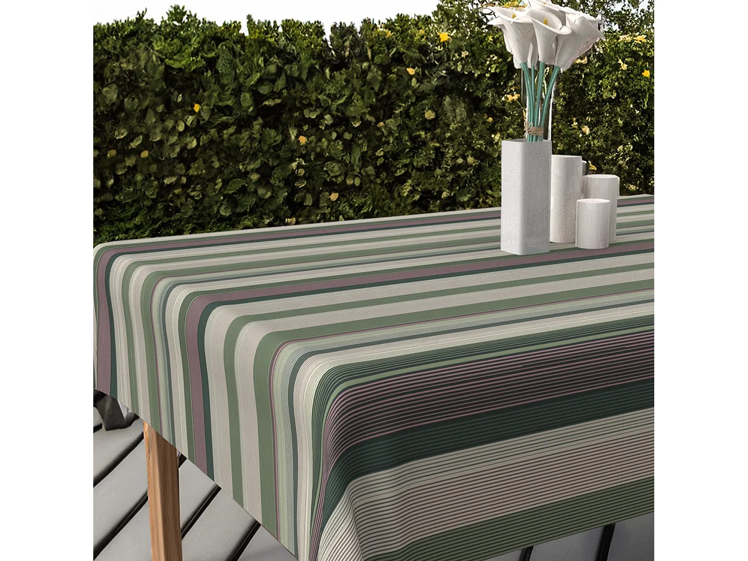 Nappe imprimée anti-tâches rectangle 140x240 cm BAYADERES kaki, par Soleil d'Ocre