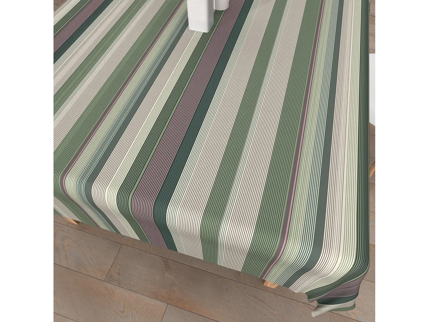 Mantel rectangular estampado antimanchas 140x240 cm BAYADERES caqui, por Soleil d'Ocre