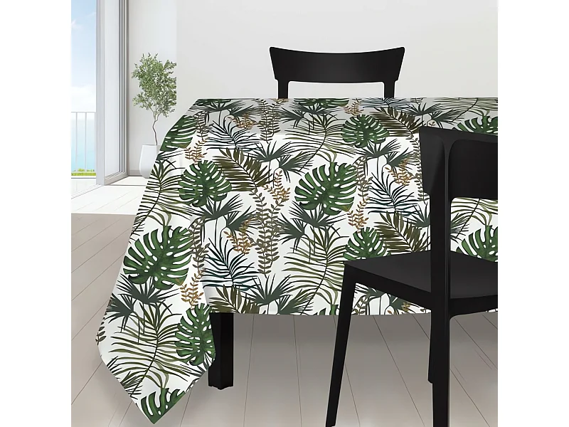 Mantel rectangular antimanchas 140x300 cm AMAZONIA blanco, de Soleil d'Ocre