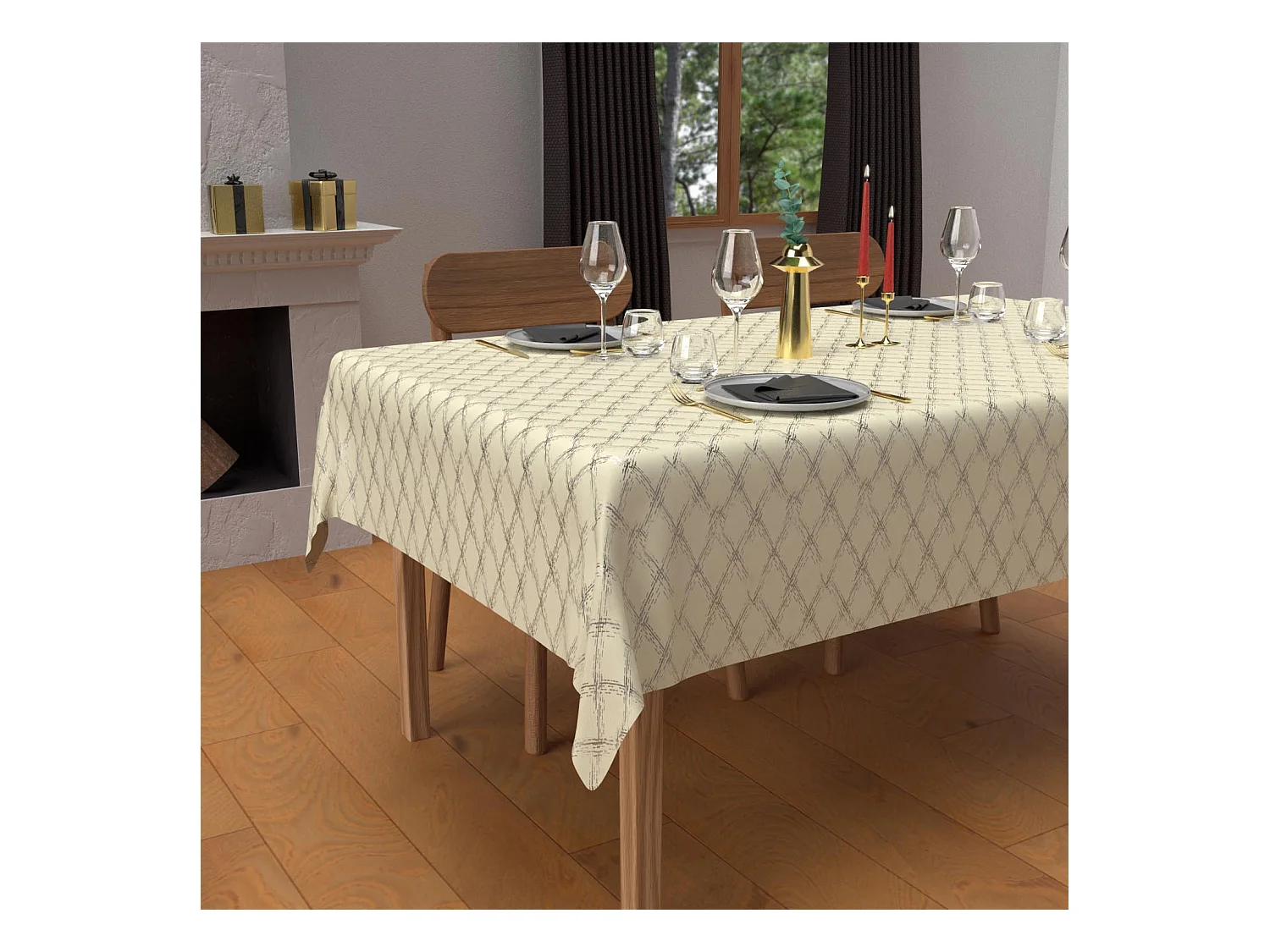 Nappe festive rectangle anti-tâches en pur coton 160x250 cm CELESTE argent, par Soleil d'Ocre