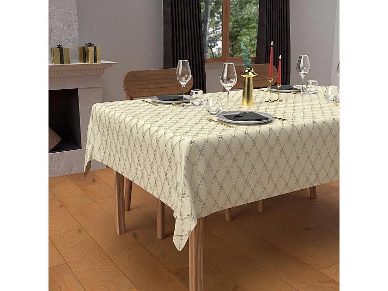 Mantel rectangular festivo antimanchas en puro algodón 160x250 cm plata CELESTE, por Soleil d'Ocre