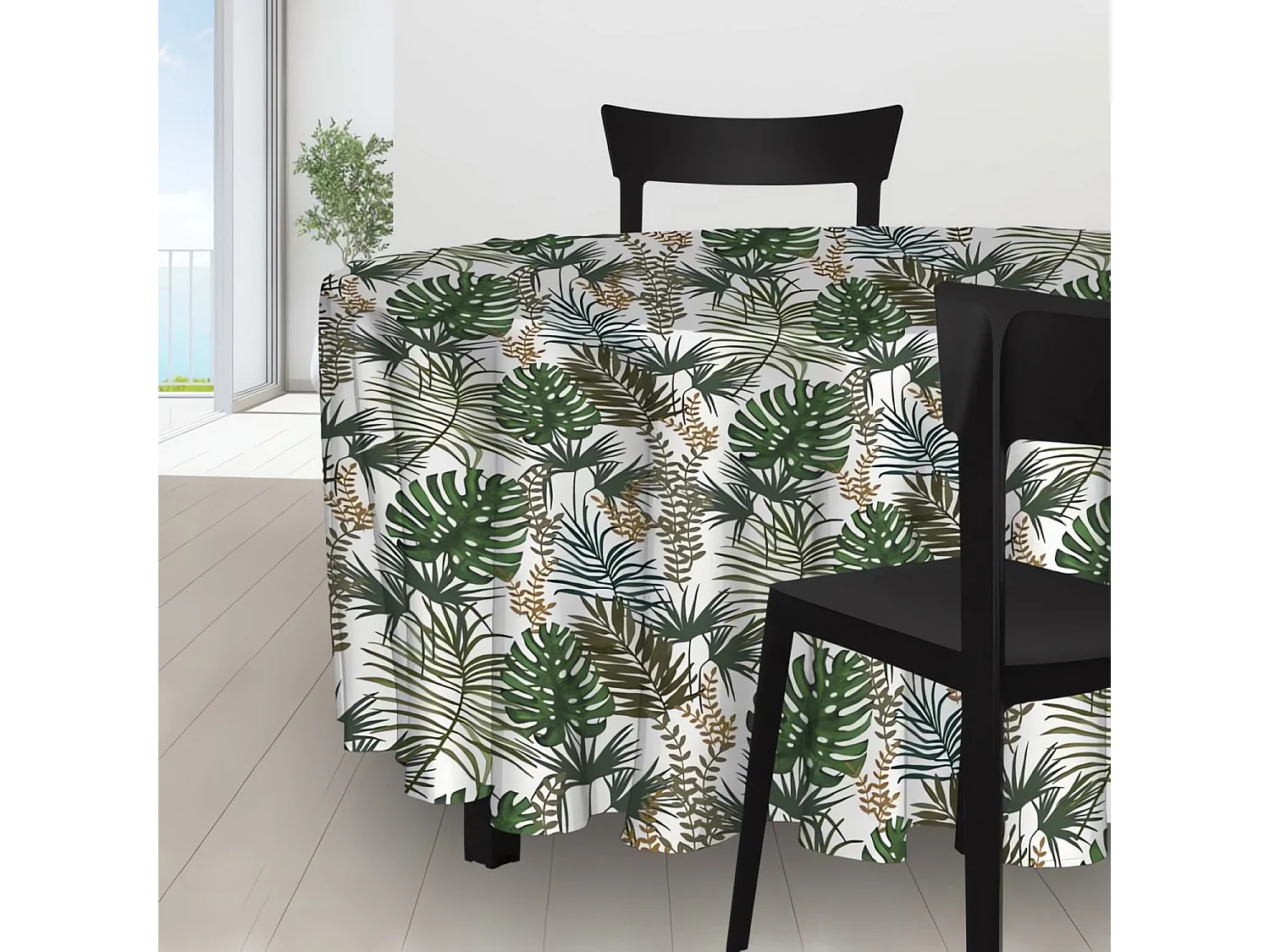 Mantel redondo antimanchas diámetro 180 cm AMAZONIA blanco, de Soleil d'Ocre