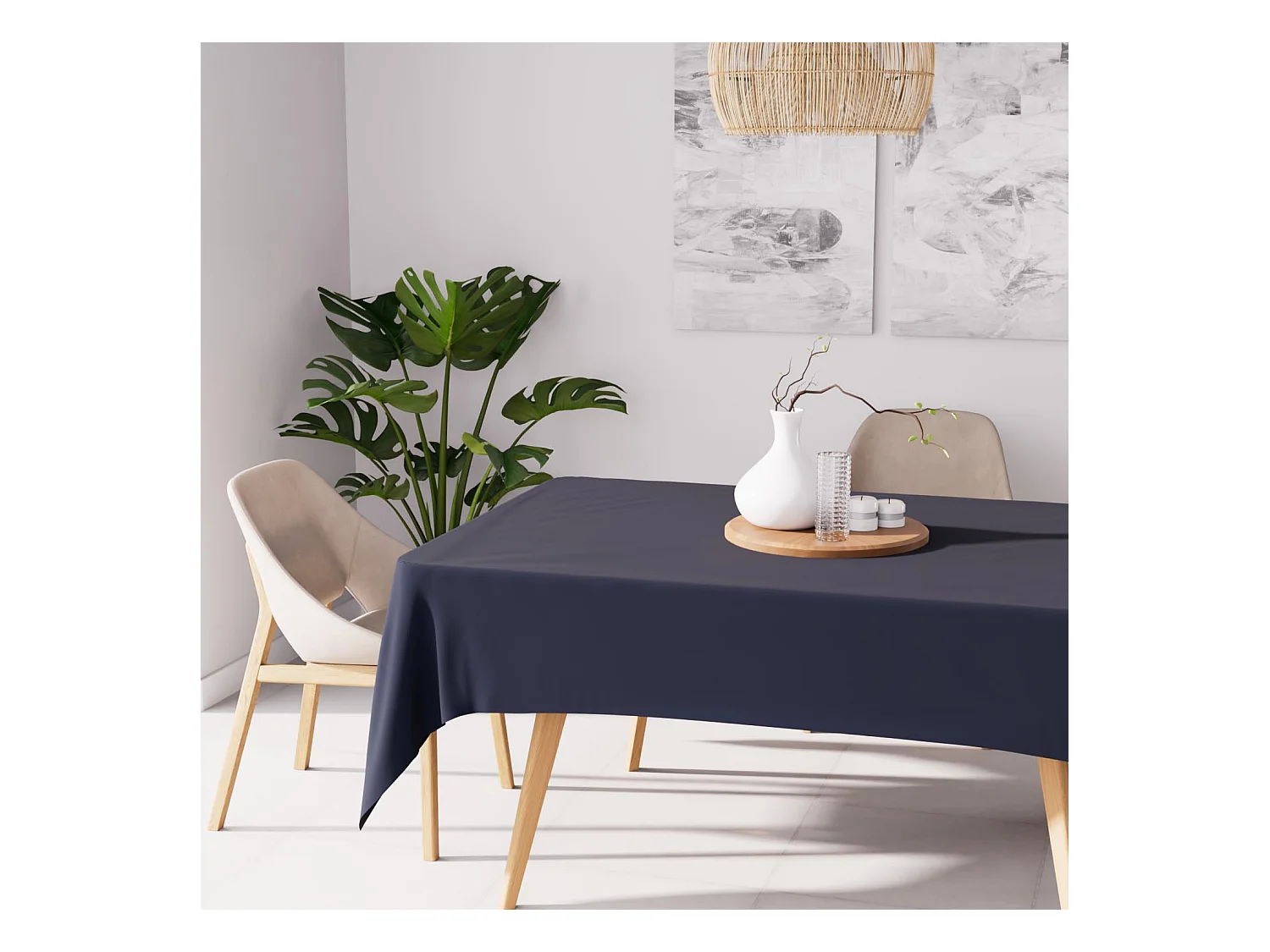 Nappe anti-tâches rectangle 140X200 cm ALIX bleu jean, par Soleil d'Ocre