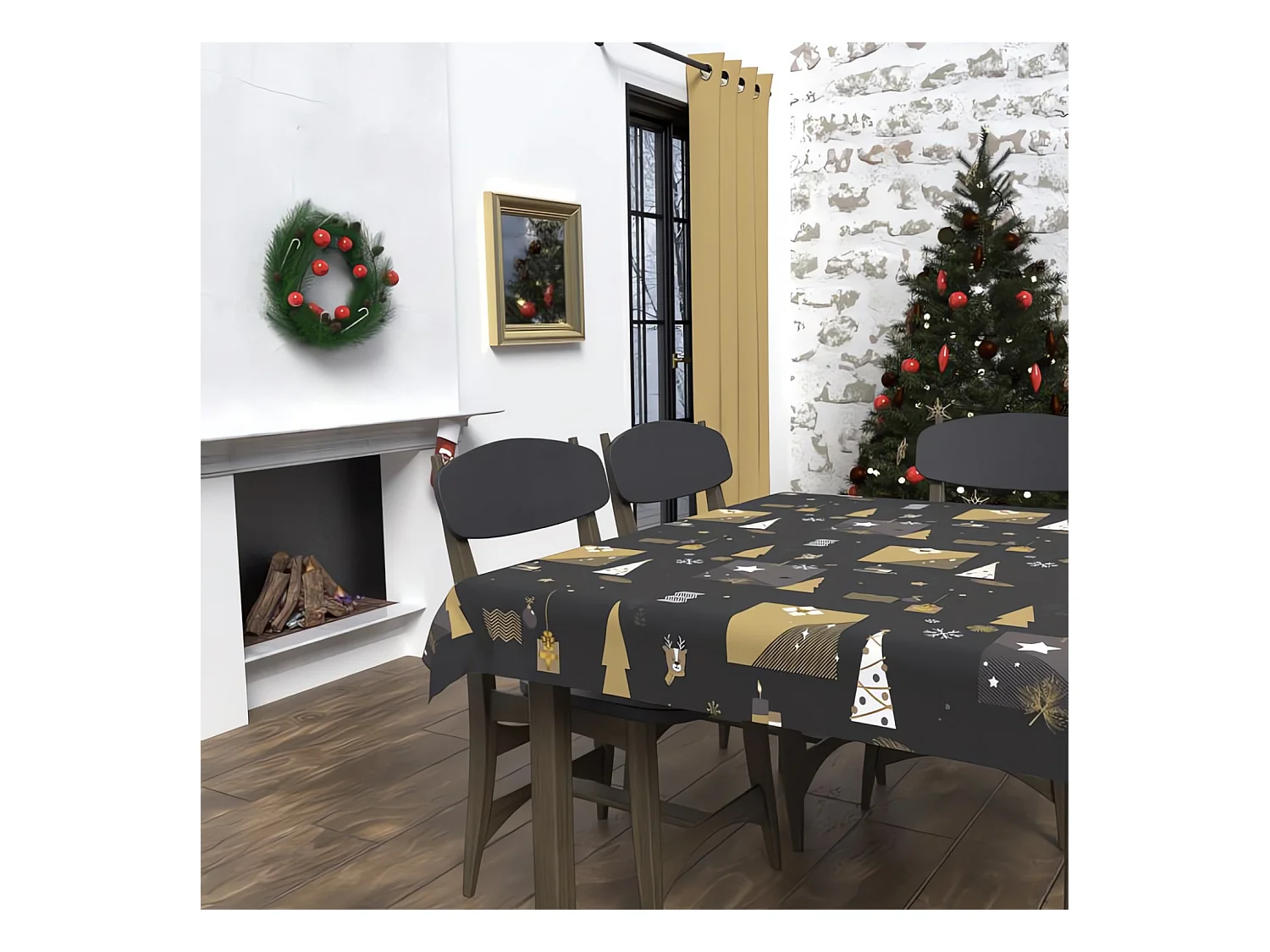 Nappe rectangle anti-tâches 140x240 cm SAPIN noir, par Soleil d'Ocre