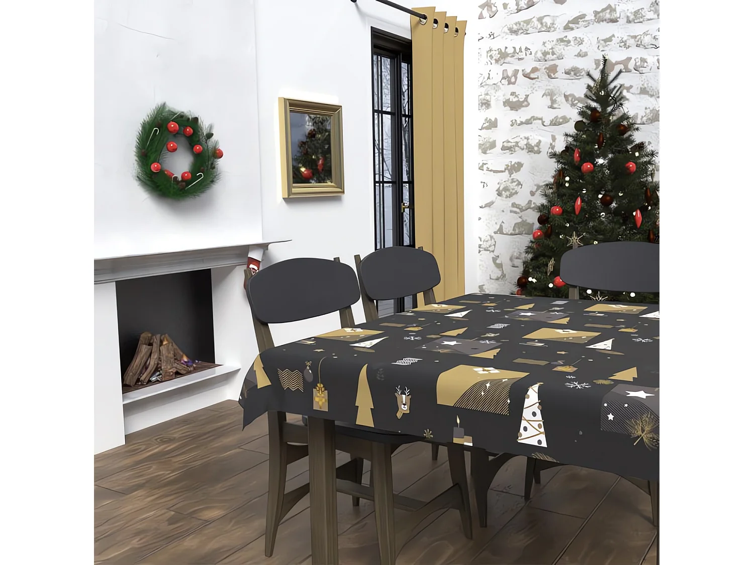 Mantel rectangular antimanchas 140x240 cm ABETO NEGRO, por Soleil d'Ocre
