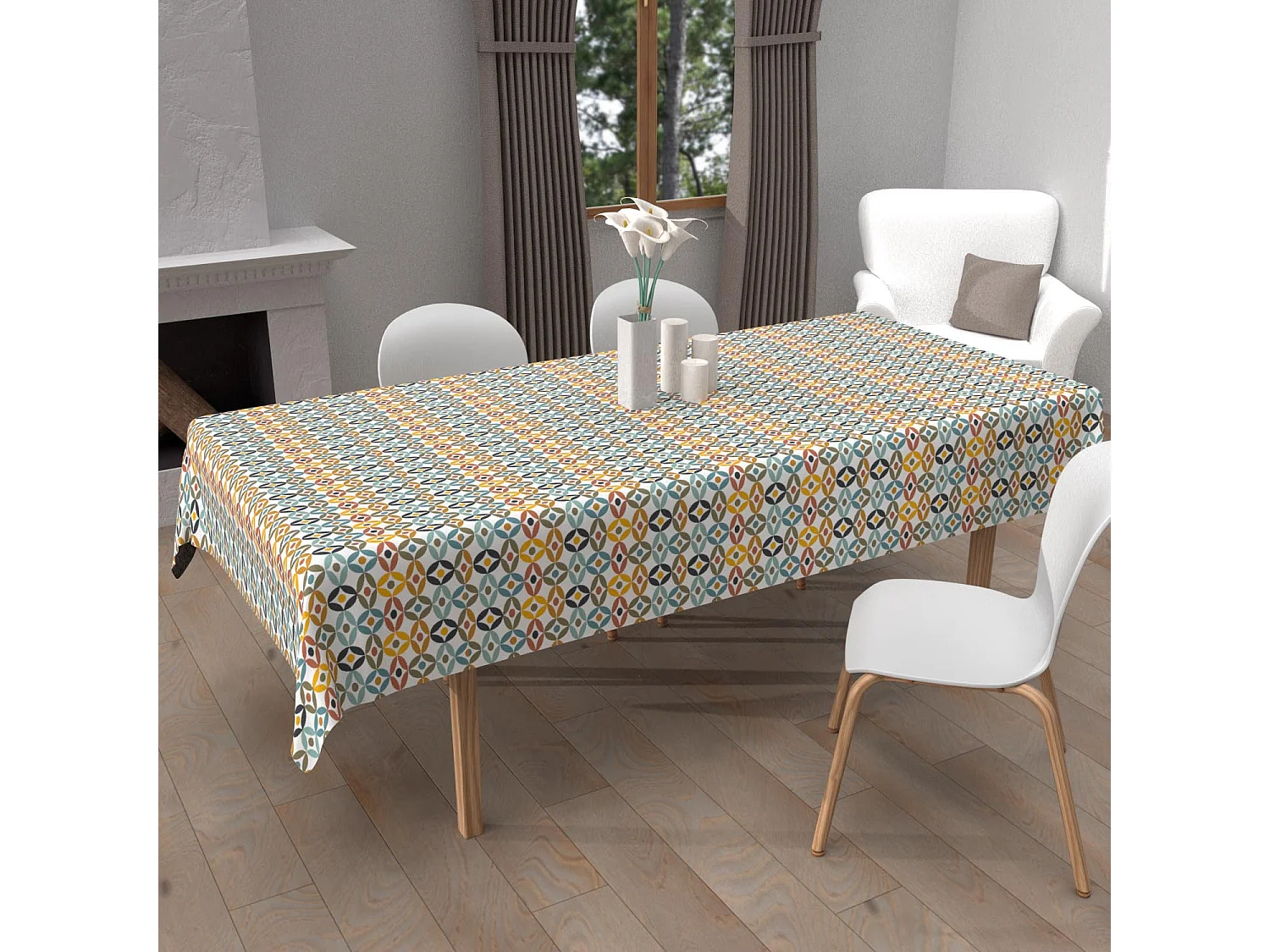 Mantel rectangular estampado antimanchas 140x240 cm OURANOS, por Soleil d'Ocre