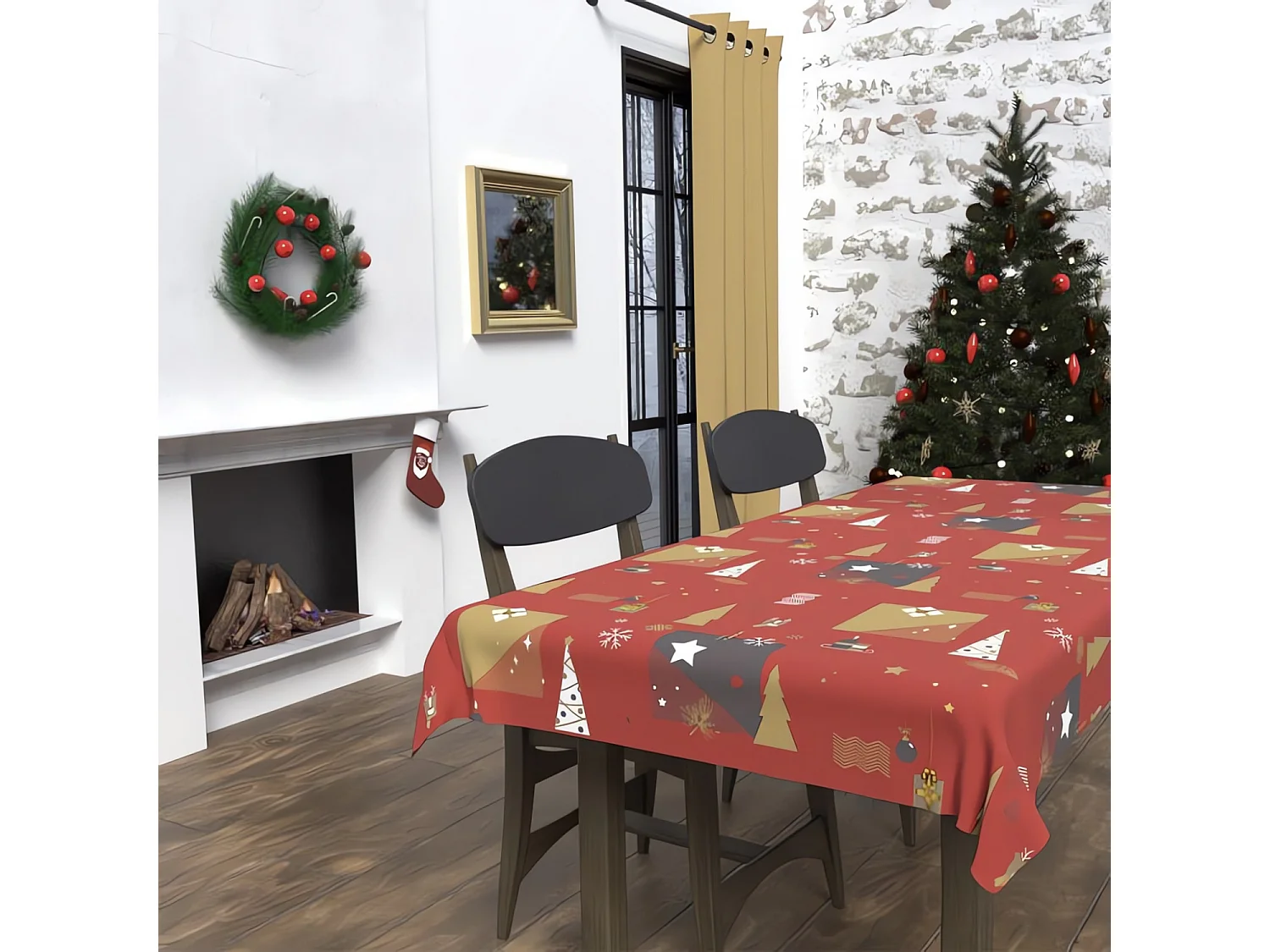 Mantel cuadrado antimanchas 180x180 cm FIR rojo, de Soleil d'Ocre