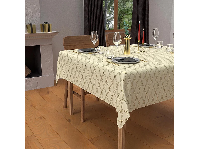 Mantel cuadrado festivo con antimanchas en puro algodón 180x180 cm oro CELESTE, de Soleil d'Ocre