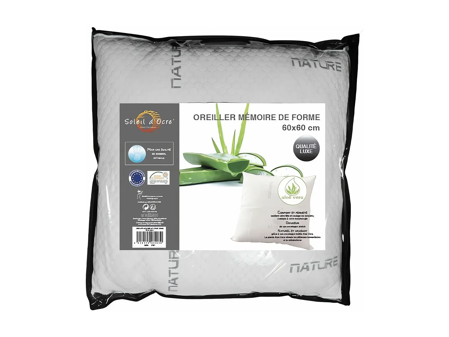 Almohada viscoelástica en forma 60x60 cm, con bolsillo de lujo