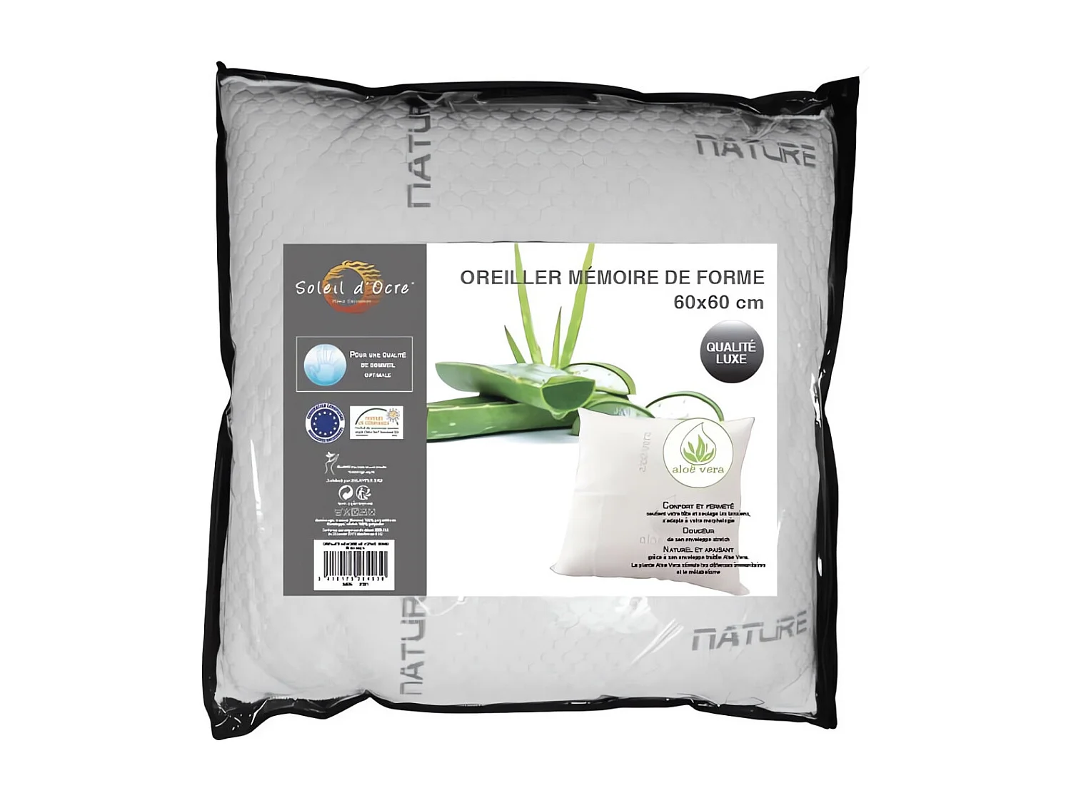 Almohada viscoelástica en forma 60x60 cm, con bolsillo de lujo