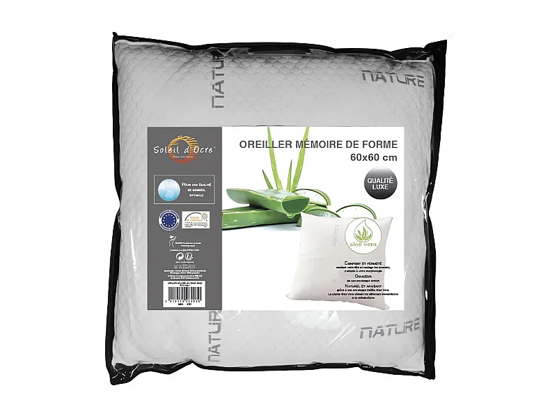 Almohada viscoelástica en forma 60x60 cm, con bolsillo de lujo