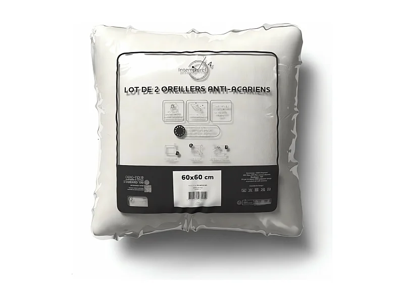 Set de 2 almohadas antiácaros 60x60 cm, de Intemporel