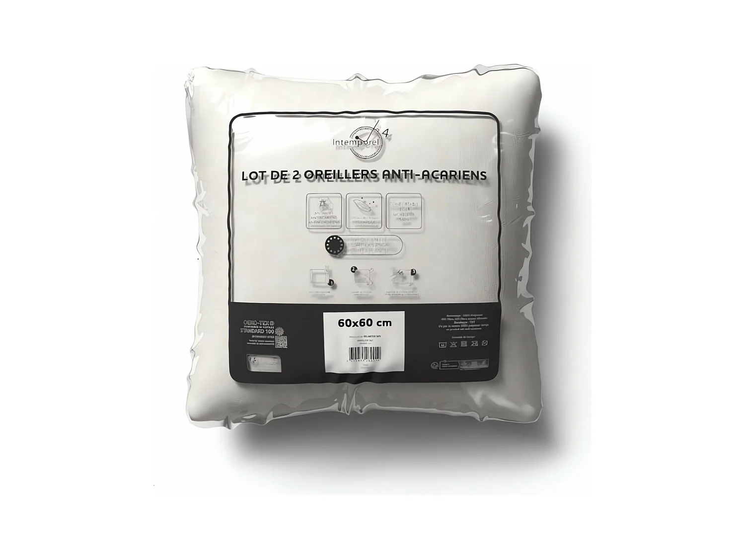Lot de 2 oreillers anti-acarien 60x60 cm, par Intemporel