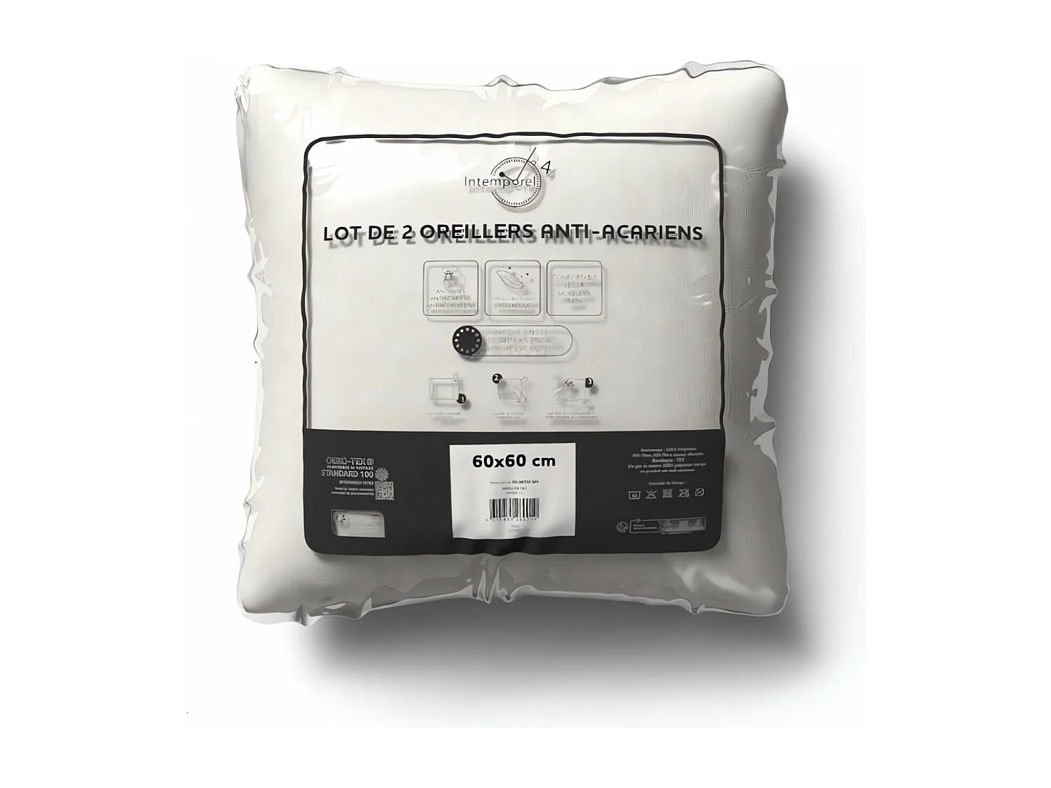 Lot de 2 oreillers anti-acarien 60x60 cm, par Intemporel