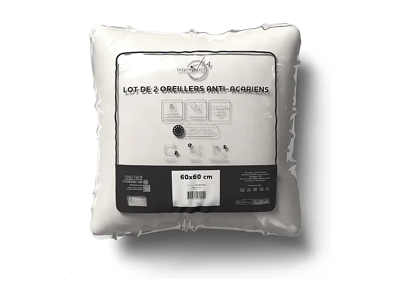 Set de 2 almohadas antiácaros 60x60 cm, de Intemporel