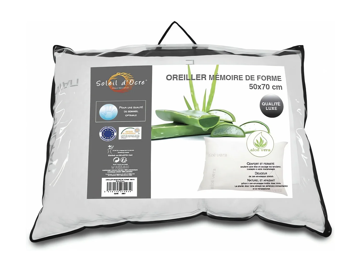 Oreiller mémoire de forme 50x70 cm par Soleil d'ocre, avec poche luxe