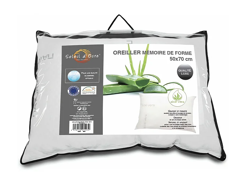 Oreiller mémoire de forme 50x70 cm par Soleil d'ocre, avec poche luxe