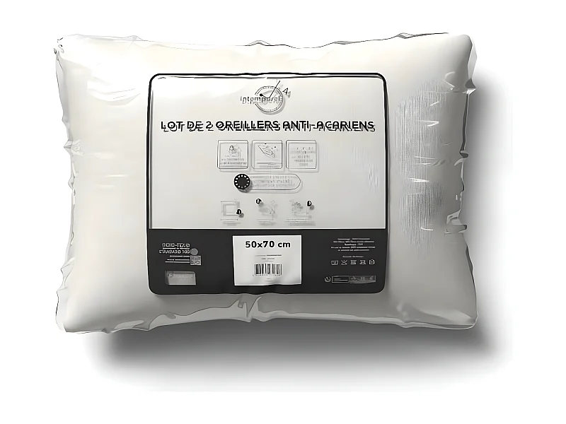 Lot de 2 oreillers anti-acarien 50x70 cm, par Intemporel