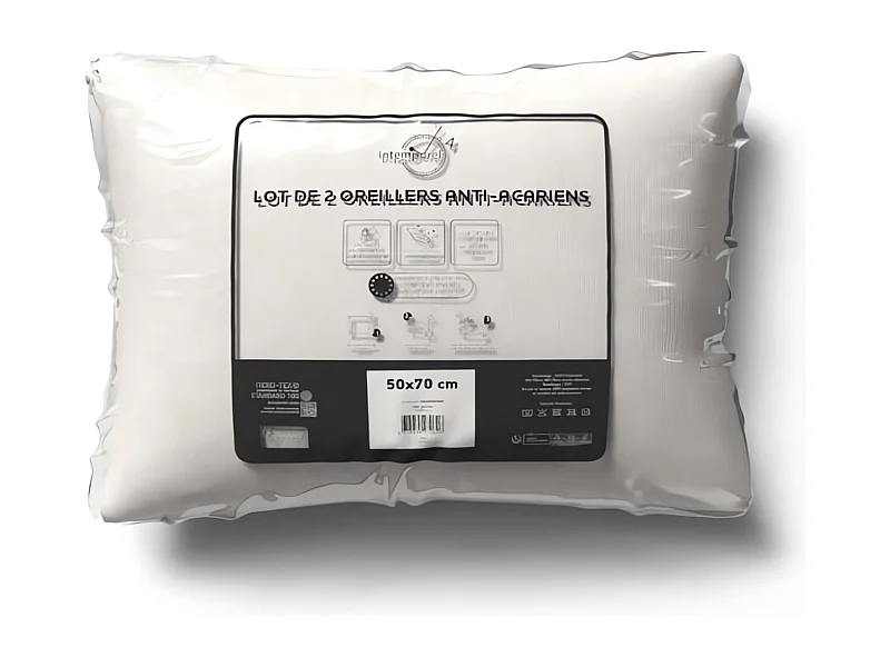 Set de 2 almohadas antiácaros 50x70 cm, de Intemporel