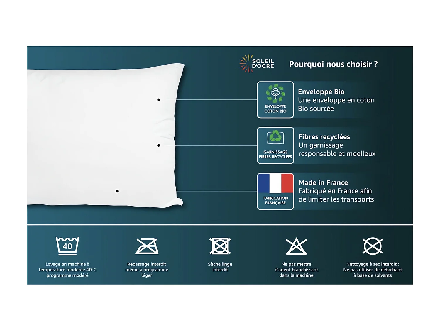 Almohada blanca de algodón orgánico 50x70 cm NATURA