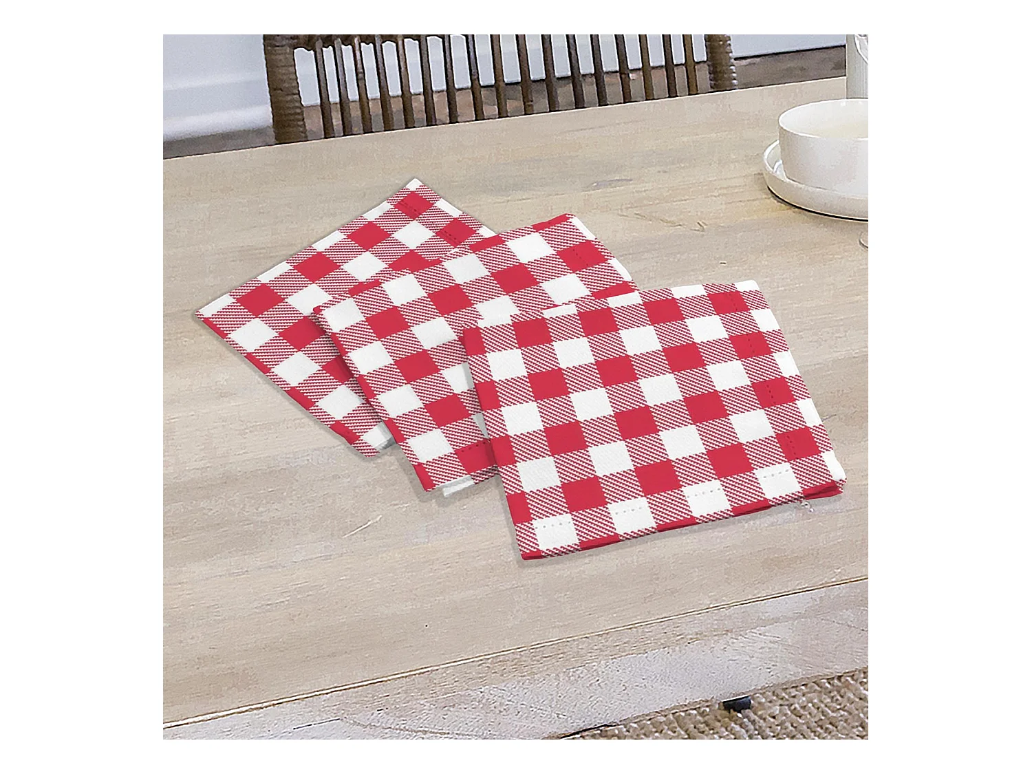 Lot de 3 serviettes en coton 45x45 cm VICHY, par Soleil d'Ocre