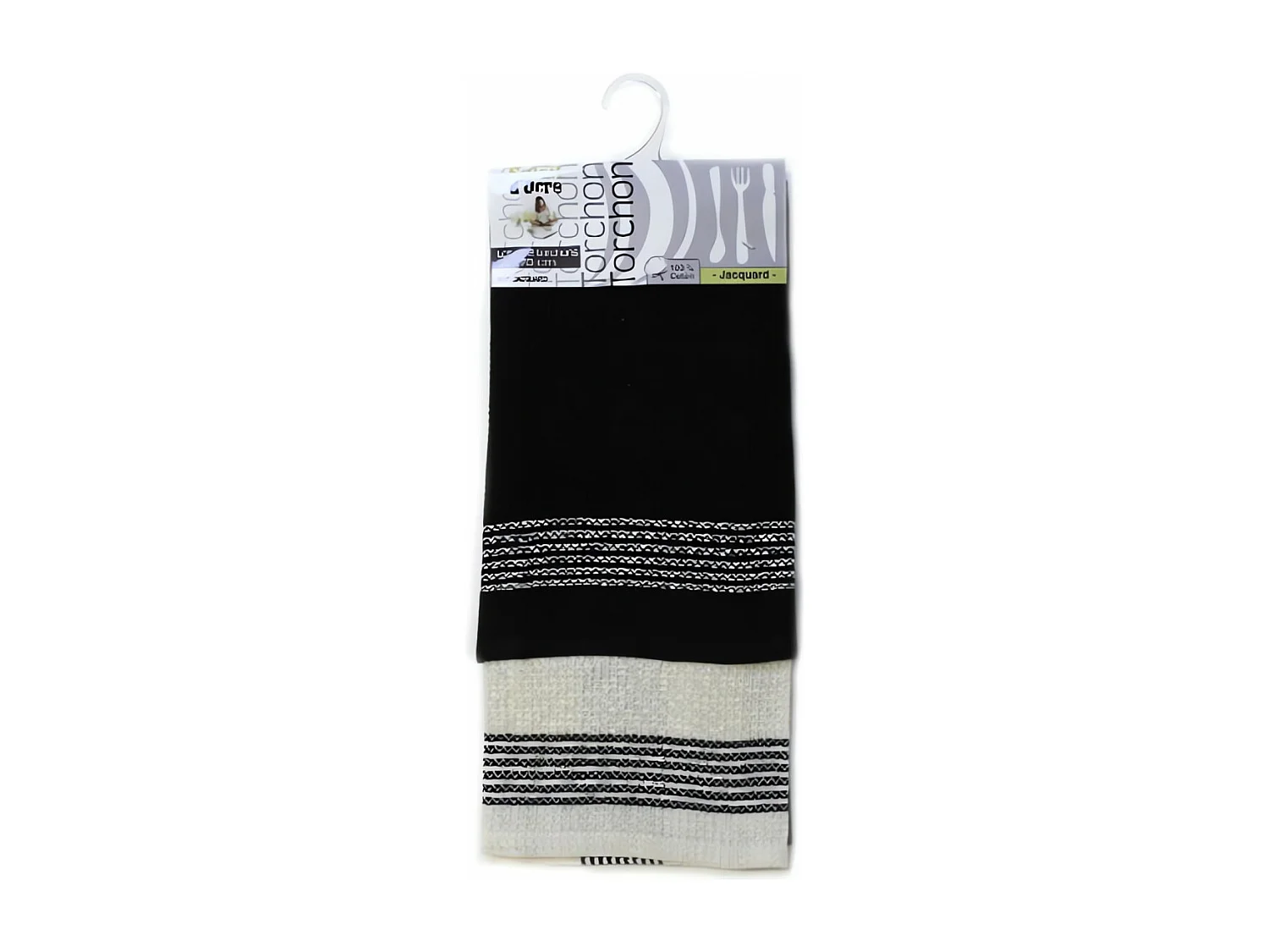 Lot de 2 torchons JACQUARD noir en coton