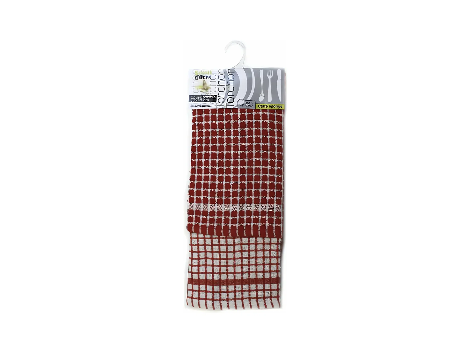 Lot de 2 torchons CARRE EPONGE rouge